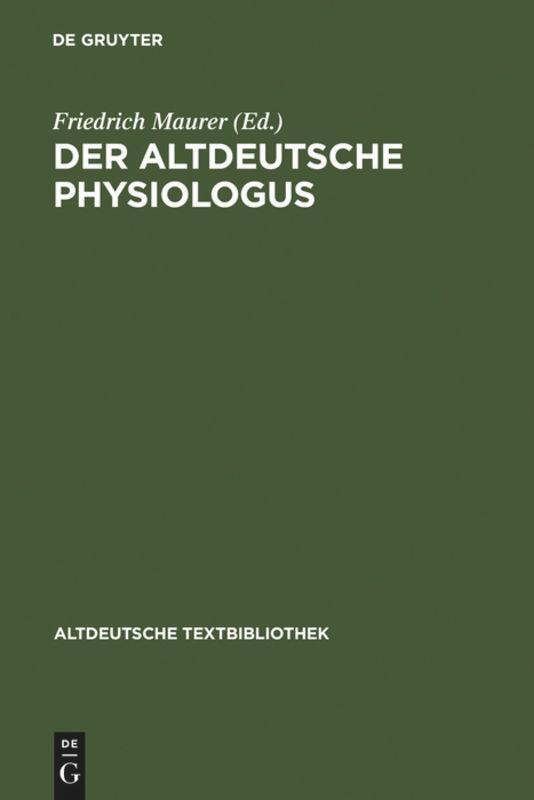 Cover: 9783484200418 | Der altdeutsche Physiologus | Friedrich Maurer | Taschenbuch
