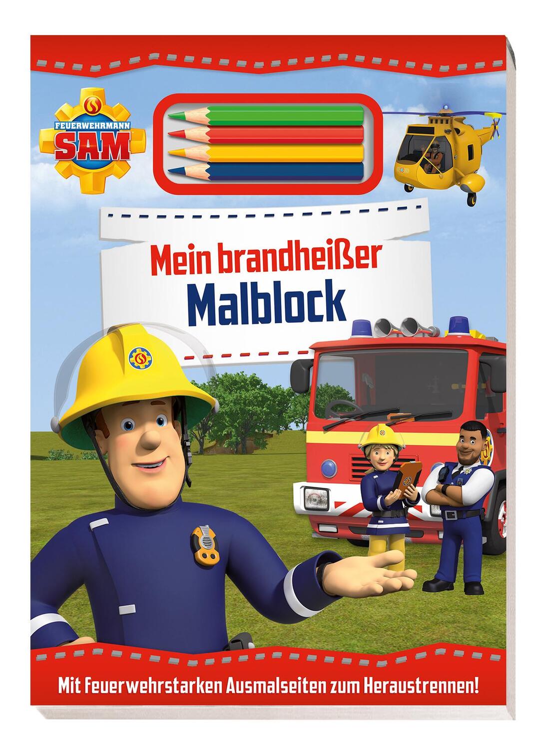 Cover: 9783833240485 | Feuerwehrmann Sam: Mein brandheißer Malblock | Block mit 4 Farbstiften