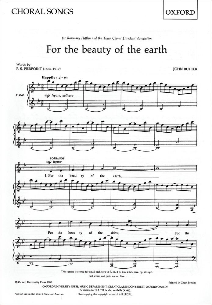 Cover: 9780193415133 | For The Beauty Of The Earth | John Rutter | Oxford Choral Songs | 1980