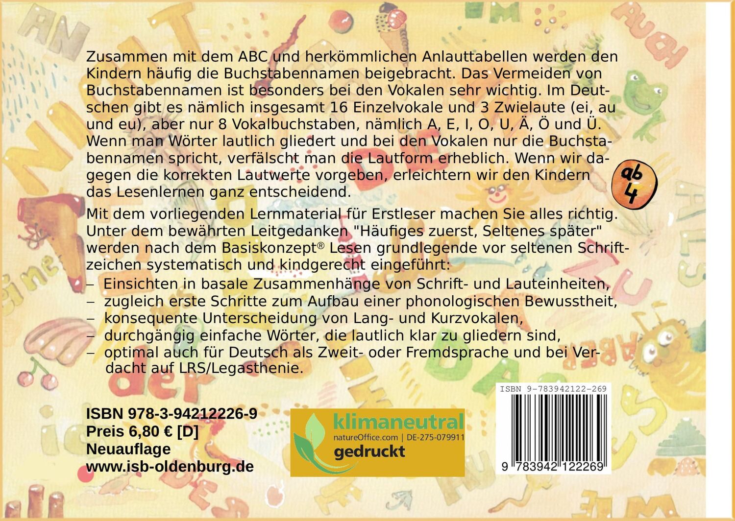 Rückseite: 9783942122269 | Besser lesen lernen | Günther Thomé (u. a.) | Taschenbuch | 44 S.