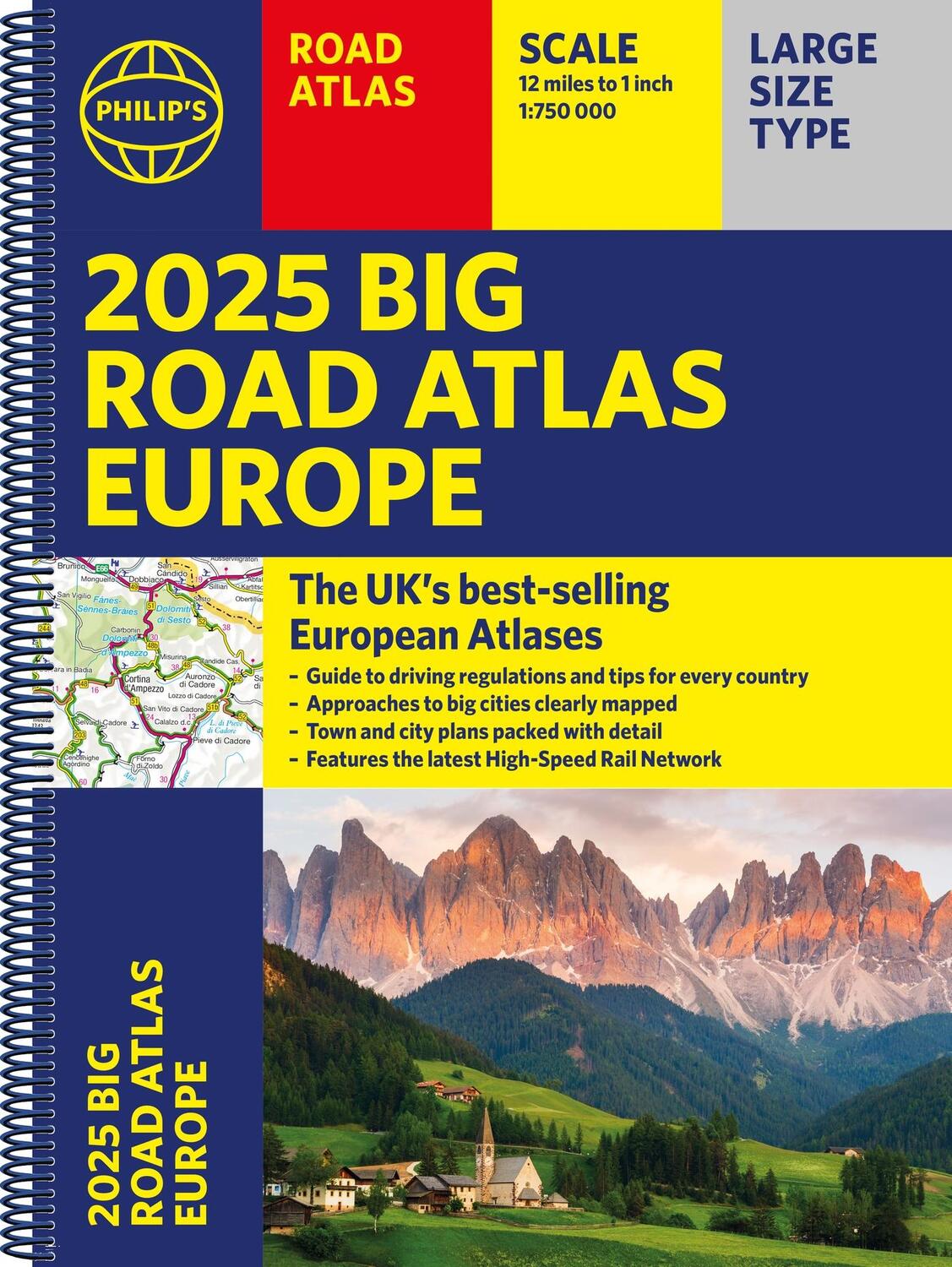 Cover: 9781849076586 | 2025 Philip's Big Road Atlas of Europe | (A3 Spiral Binding) | Maps