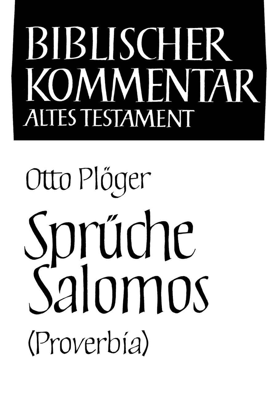 Cover: 9783788720216 | Die Sprüche Salomos - Studienausgabe | Otto Ploeger | Buch | Deutsch