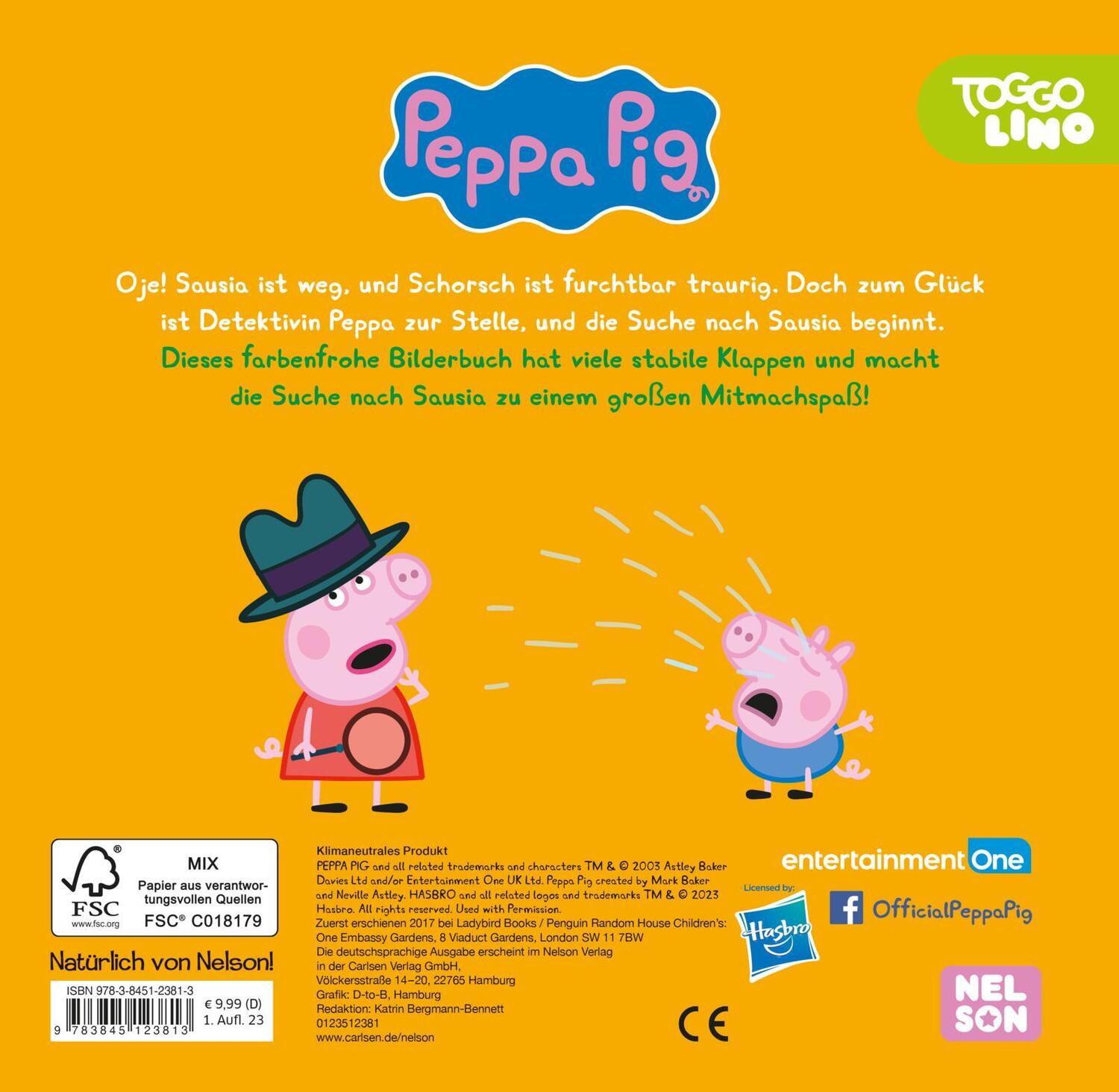 Rückseite: 9783845123813 | Peppa Pig: Wo ist Sausia? | Buch | Peppa Pig | Deutsch | 2023 | Nelson