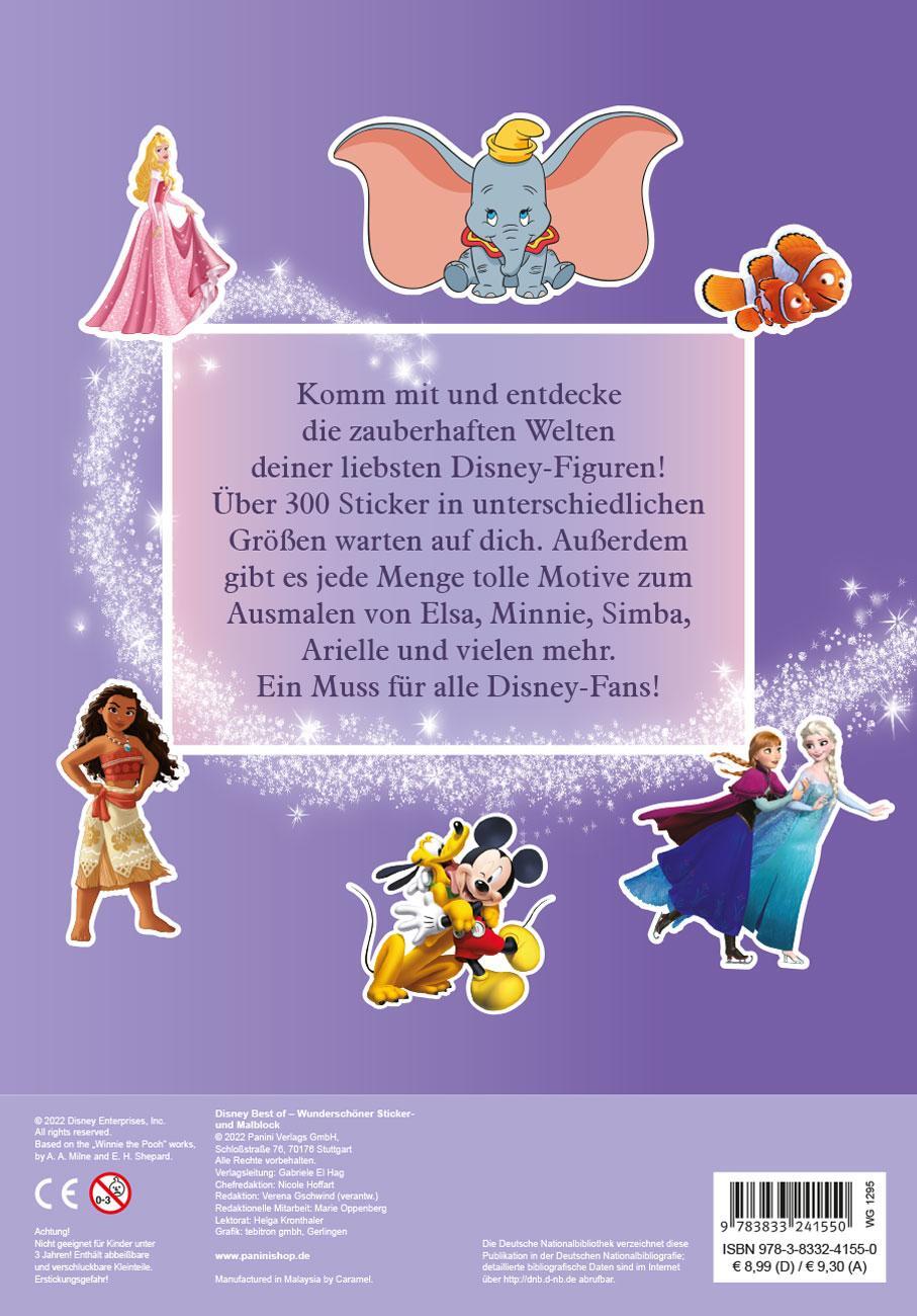 Rückseite: 9783833241550 | Disney Best of: Wunderschöner Sticker- und Malblock | Panini | Buch
