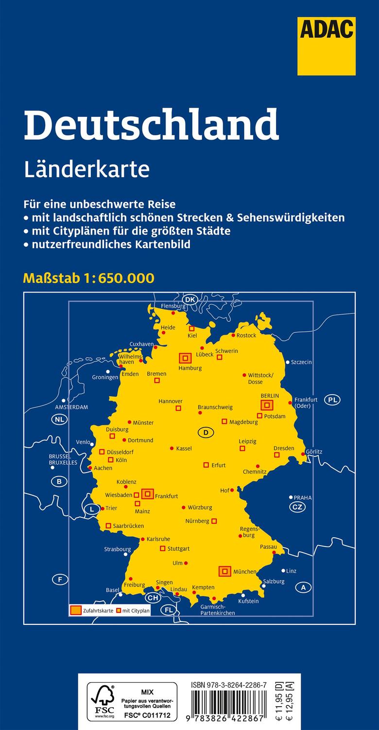 Rückseite: 9783826422867 | ADAC Länderkarte Deutschland 1:650.000 | (Land-)Karte | Deutsch | 2023
