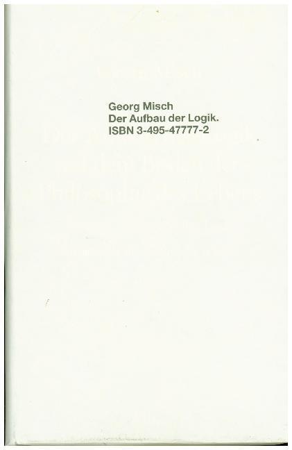 Cover: 9783495477779 | Der Aufbau der Logik auf dem Boden der Philosophie des Lebens | Misch