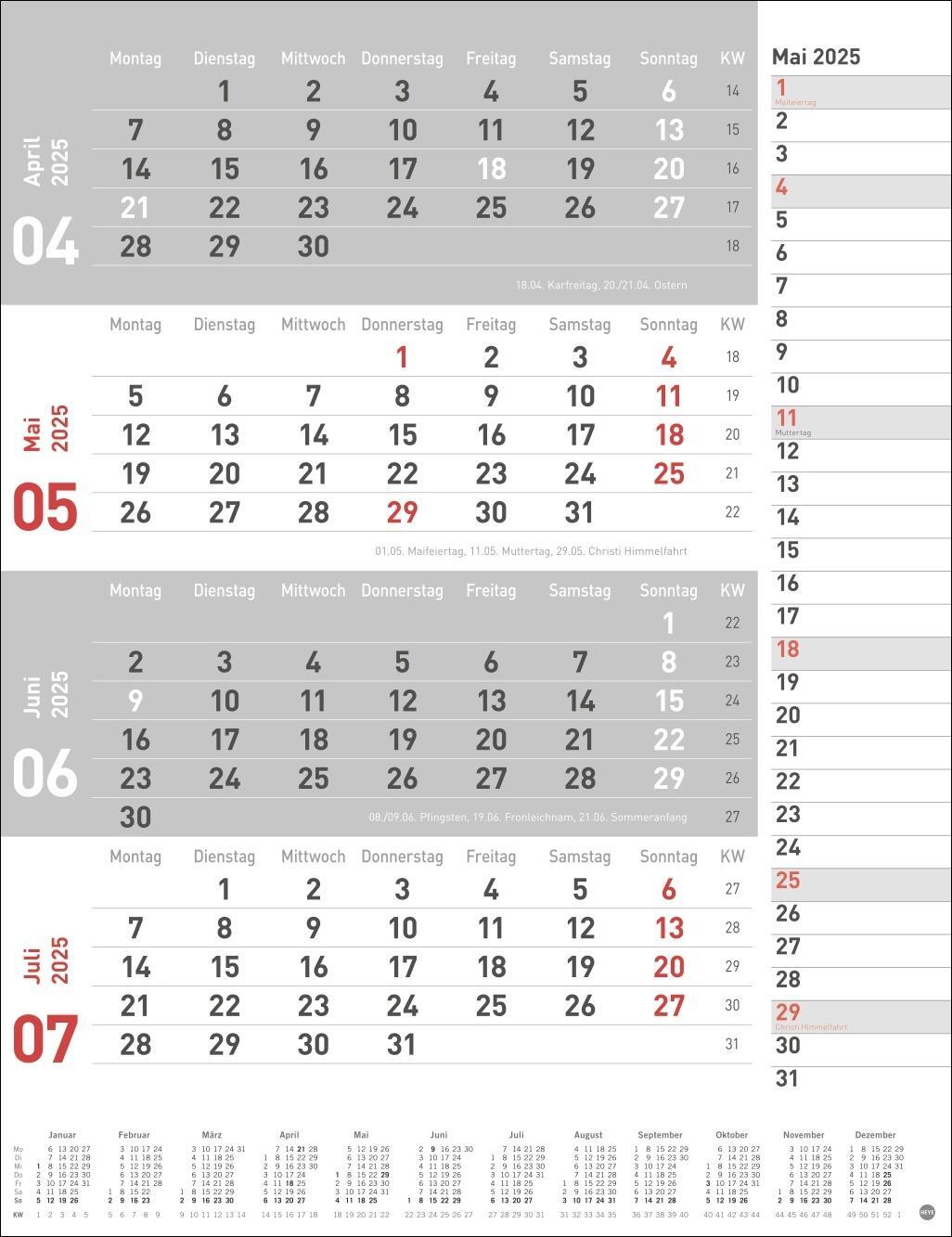 Bild: 9783756406623 | 4-Monats-Planer, rot 2025 | Heye | Kalender | Bürokalender Heye | 2025