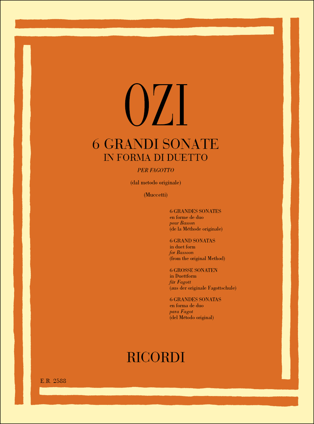 Cover: 9790041825885 | 6 Grandi Sonate In Forma Di Duetto | Etienne Ozi | Partitur | 1984