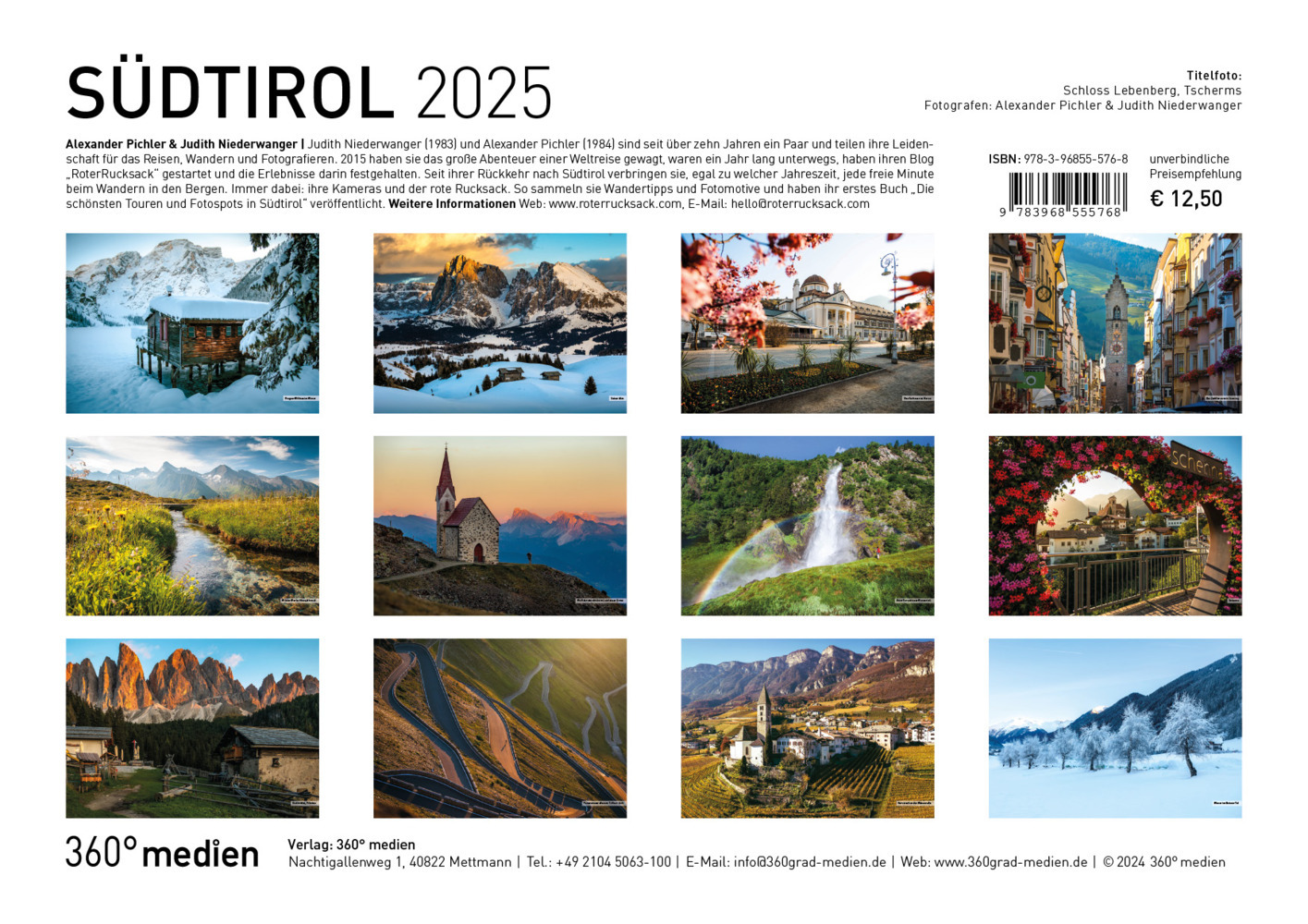 Bild: 9783968555768 | 360° Südtirol Broschürenkalender 2025 | Alexander Pichler (u. a.)