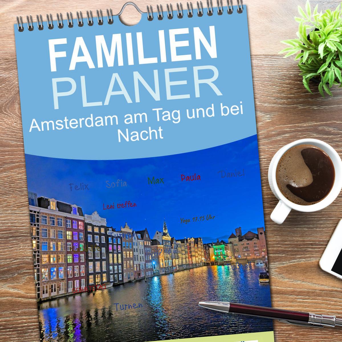 Bild: 9783457093689 | Familienplaner 2025 - Amsterdam am Tag und bei Nacht mit 5 Spalten...