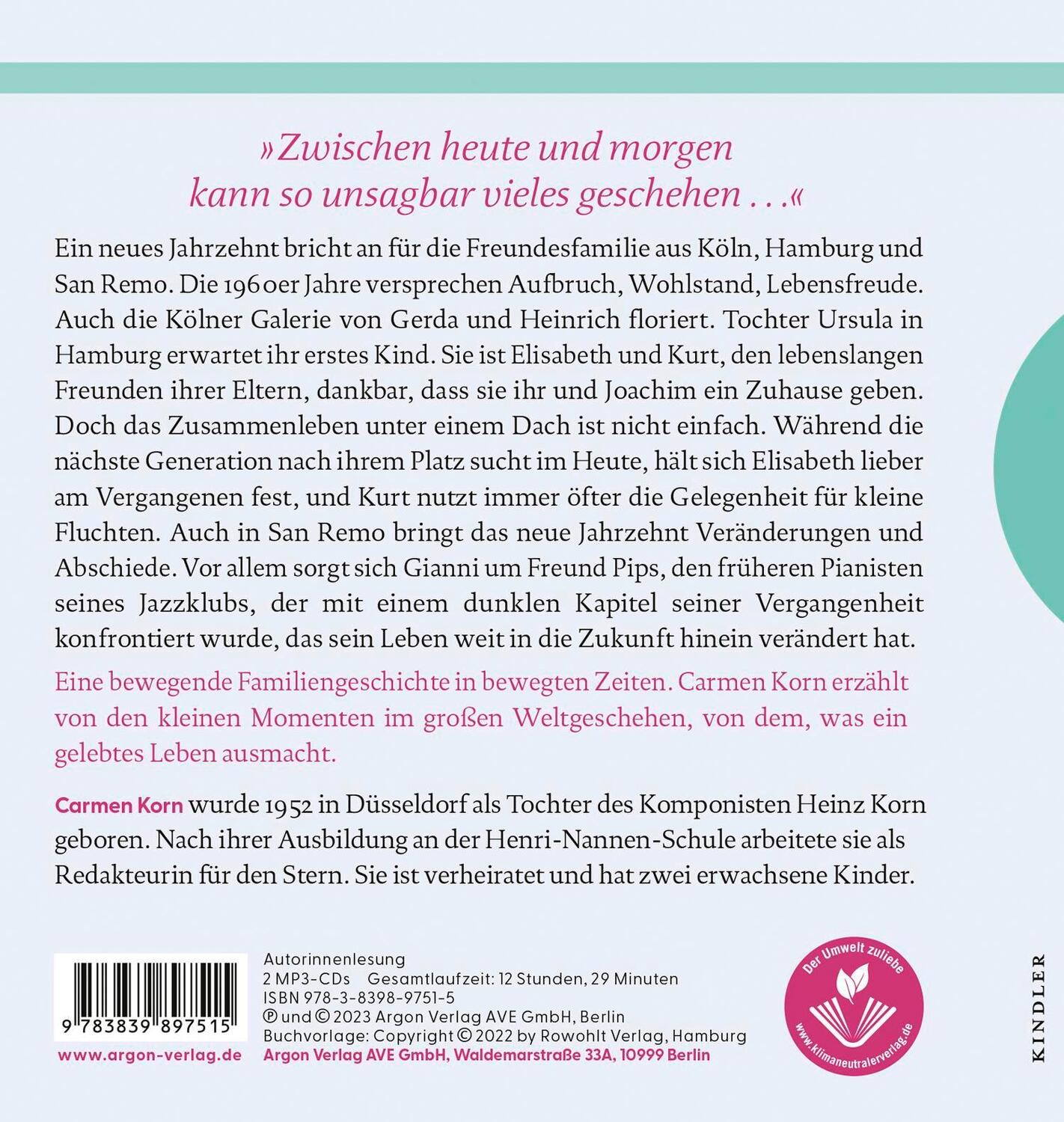 Rückseite: 9783839897515 | Zwischen heute und morgen | Carmen Korn | MP3 | Drei-Städte-Saga