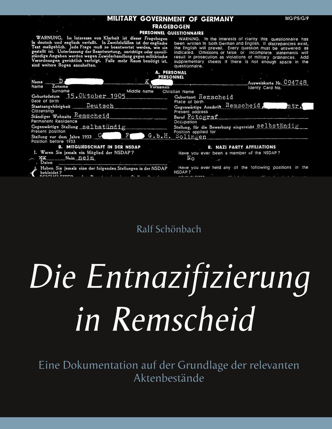Cover: 9783748171850 | Die Entnazifizierung in Remscheid | Ralf Schönbach | Taschenbuch