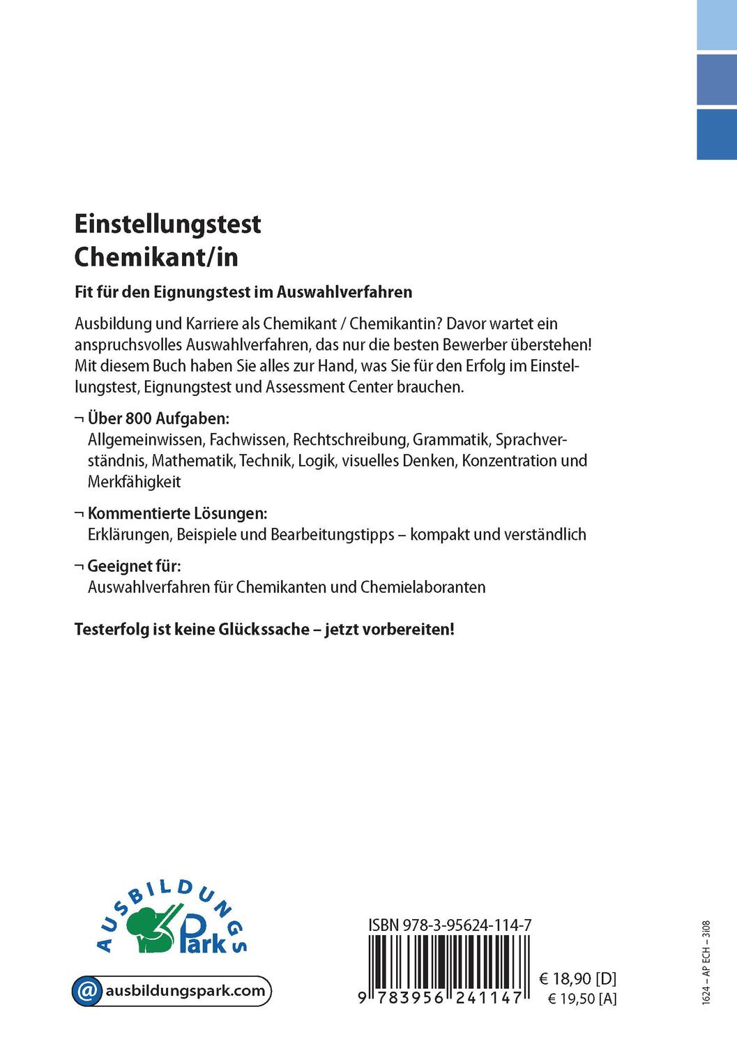 Rückseite: 9783956241147 | Einstellungstest Chemikant / Chemikantin | Kurt Guth (u. a.) | Buch