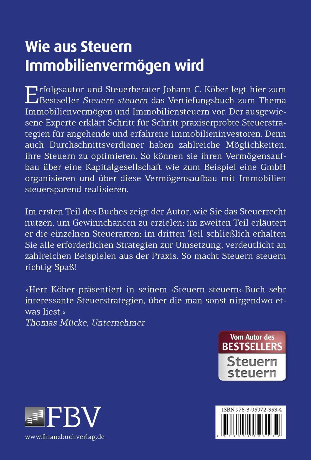 Rückseite: 9783959723534 | Steuern steuern mit Immobilien | Johann C. Köber | Buch | 304 S.