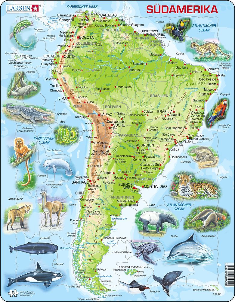 Cover: 7023850219258 | Puzzle - Südamerika (physisch) | Puzzle | Larsen | EAN 7023850219258