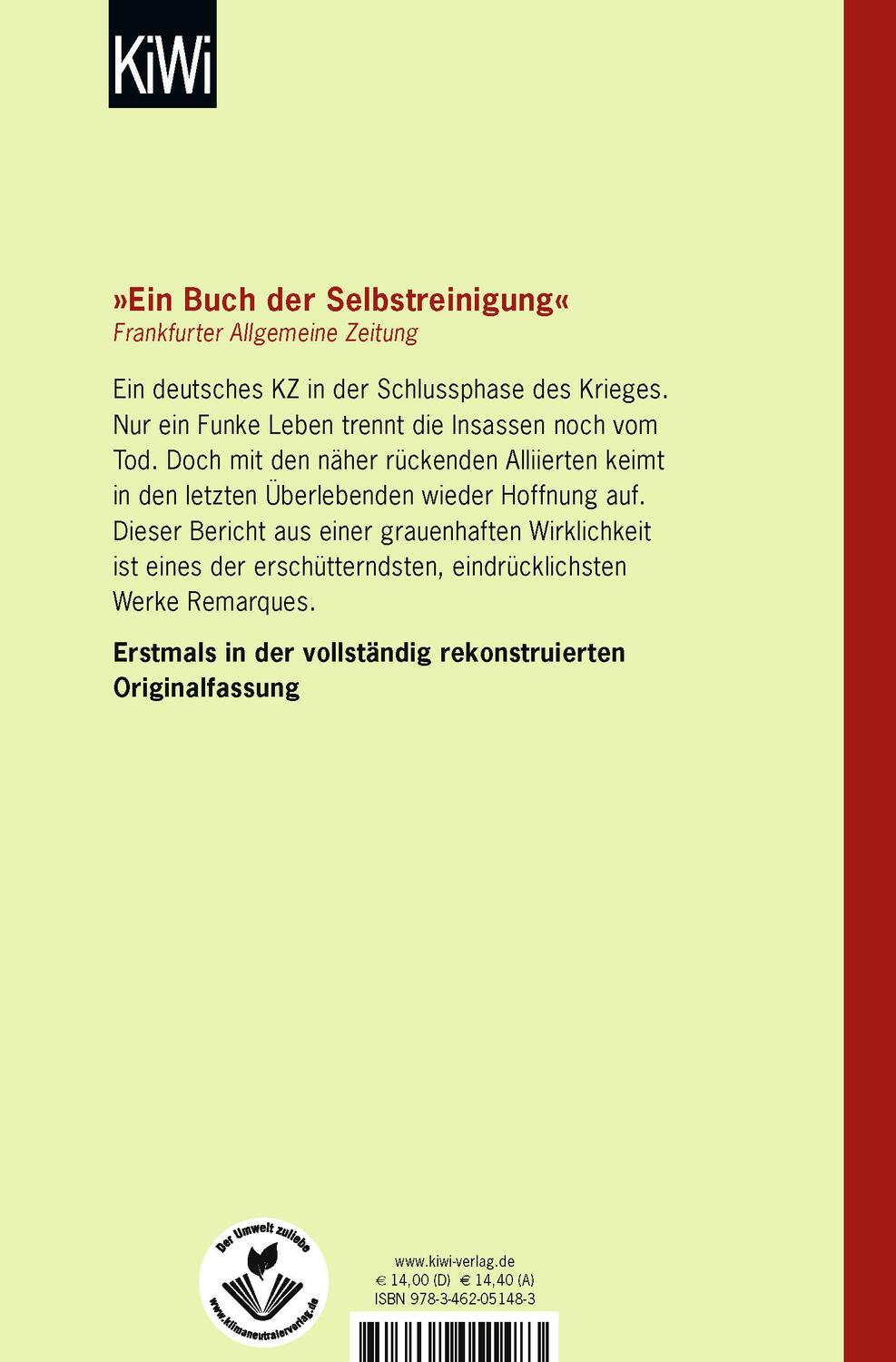 Rückseite: 9783462051483 | Der Funke Leben | E. M. Remarque | Taschenbuch | 618 S. | Deutsch
