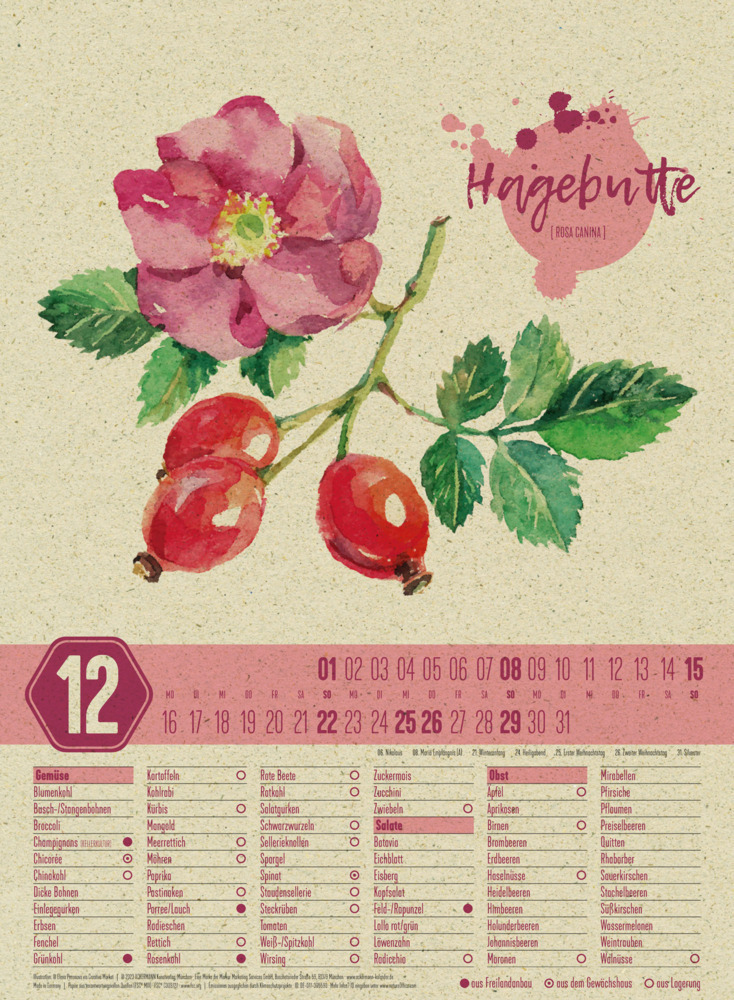 Bild: 9783838411392 | Saisonkalender - Obst &amp; Gemüse - Graspapier-Kalender 2024 | Kalender