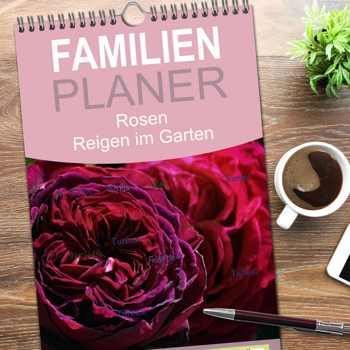 Bild: 9783457114223 | Familienplaner 2025 - Rosen Reigen im Garten mit 5 Spalten...