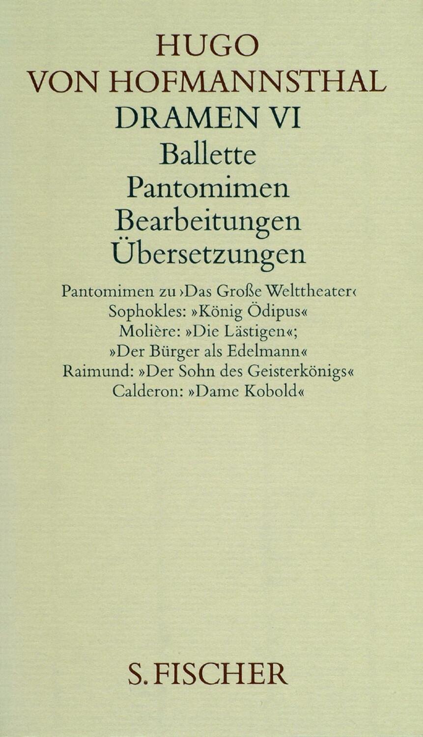 Cover: 9783100315465 | Dramen VI. Ballette - Pantomimen - Bearbeitungen - Übersetzungen