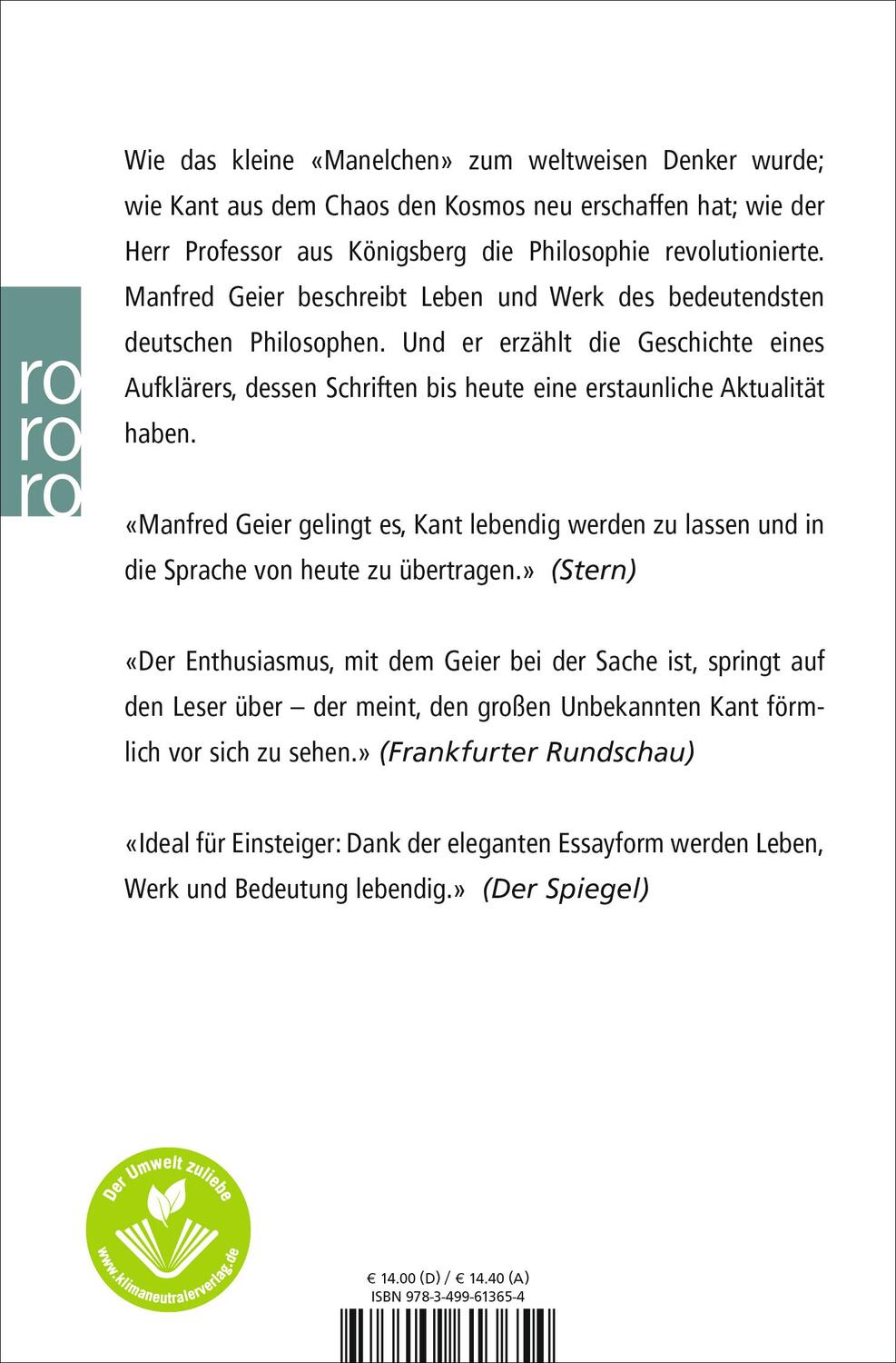 Rückseite: 9783499613654 | Kants Welt | Eine Biographie | Manfred Geier | Taschenbuch | Paperback