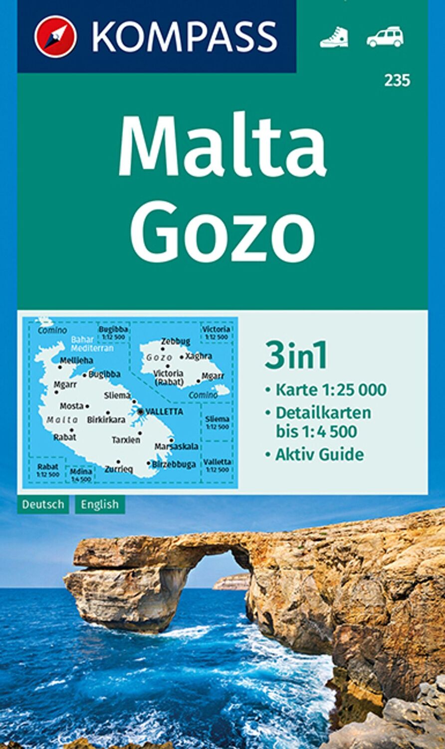 Cover: 9783990446416 | KOMPASS Wanderkarte 235 Malta, Gozo 1:25.000 | Kompass-Karten Gmbh