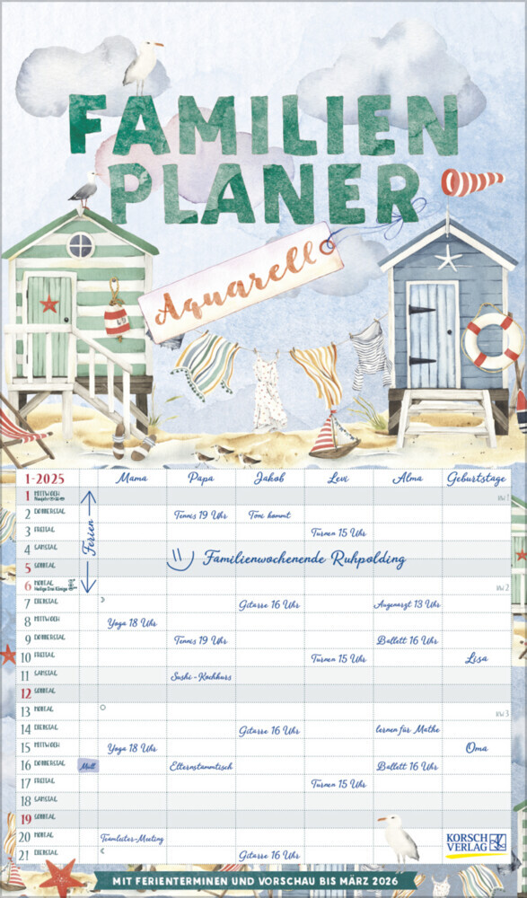 Cover: 9783731877127 | Familienplaner Aquarell 2025 | Korsch Verlag | Kalender | 14 S. | 2026