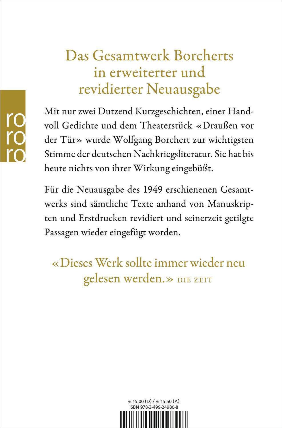 Rückseite: 9783499249808 | Das Gesamtwerk | Wolfgang Borchert | Taschenbuch | Deutsch | 2009