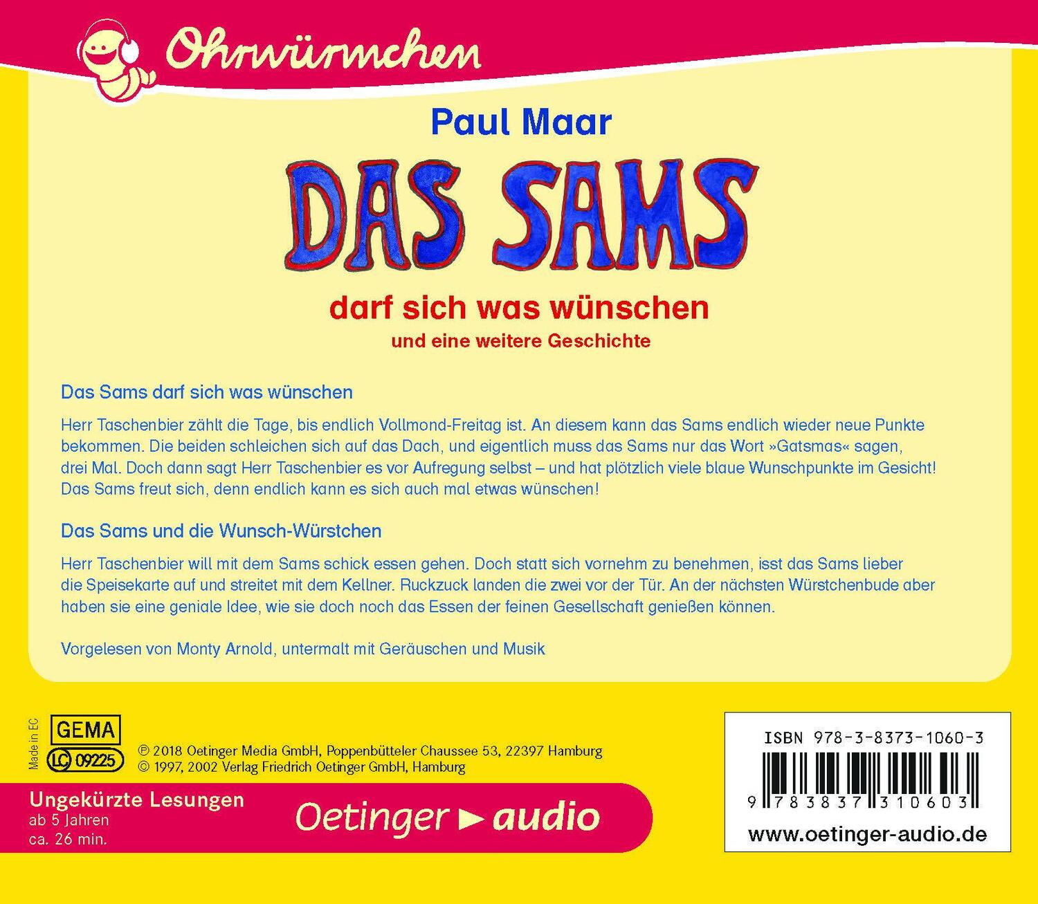Rückseite: 9783837310603 | Das Sams darf sich was wünschen und eine weitere Geschichte (CD) | CD