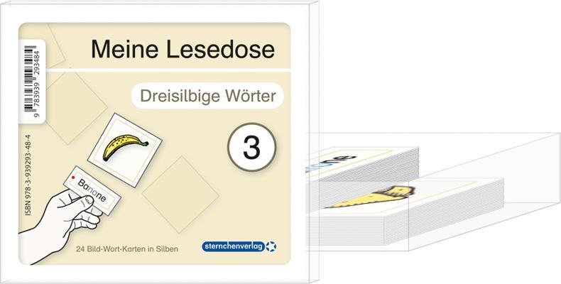 Cover: 9783939293484 | Meine Lesedose 3 - Dreisilbige Wörter | 24 Bild-Wort-Karten in Silben