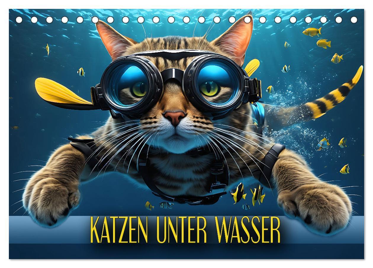 Cover: 9783383843945 | Katzen unter Wasser (Tischkalender 2025 DIN A5 quer), CALVENDO...