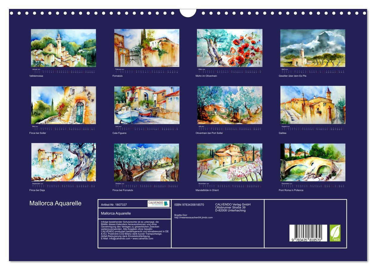 Bild: 9783435818570 | Mallorca Aquarelle (Wandkalender 2025 DIN A3 quer), CALVENDO...