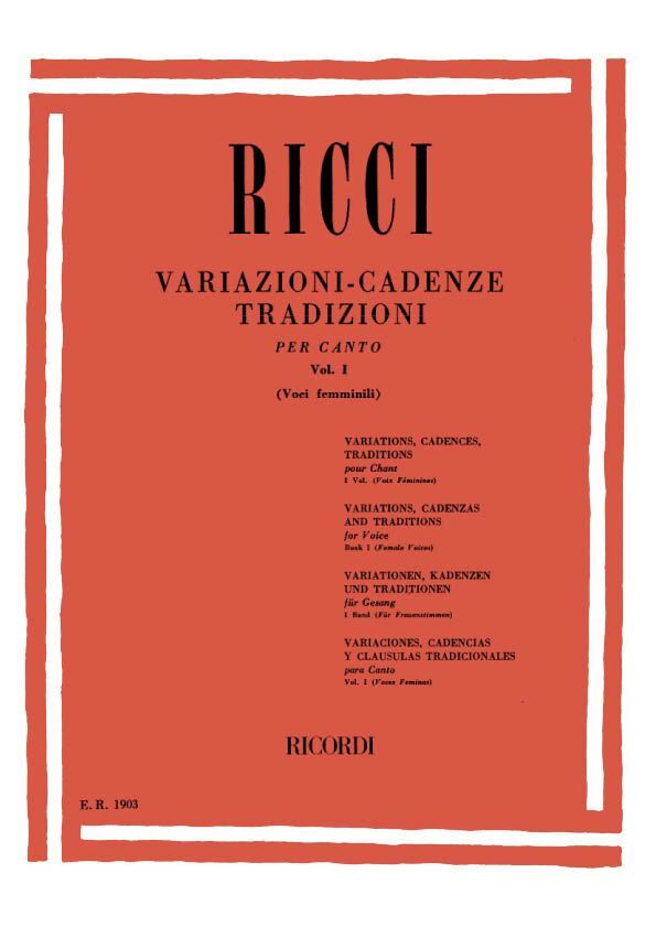 Cover: 9790041819037 | Variazioni - Cadenze Tradizioni per Canto Vol. I | Ricordi