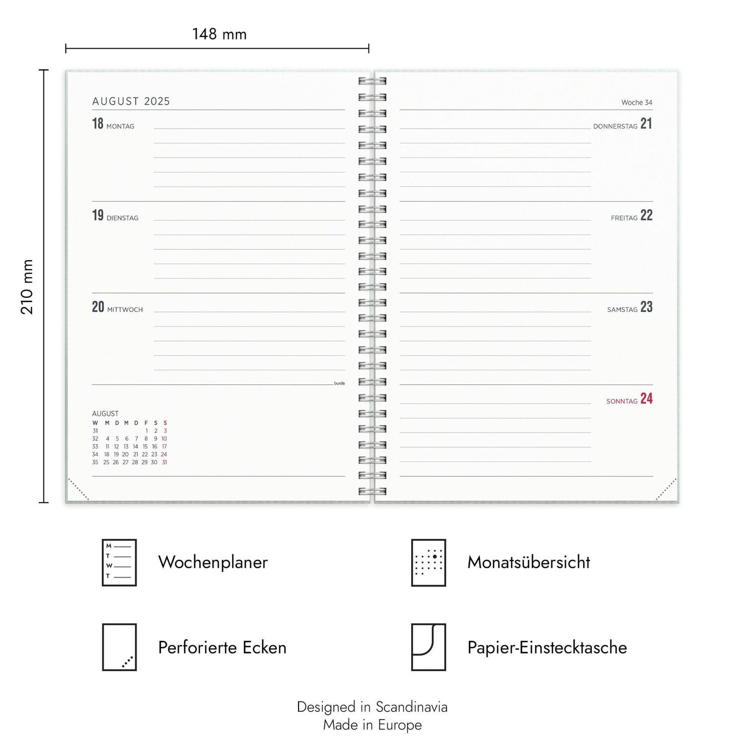 Bild: 7340188003381 | Burde Textil A5 grün Schülerkalender 2024/2025 | Buch | Deutsch | 2025