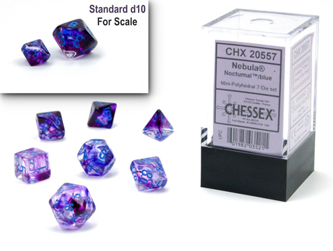 Cover: 601982035211 | Nebula® Mini-Polyhedral Nocturnal™/blue Luminary™7-Die Set | Chessex