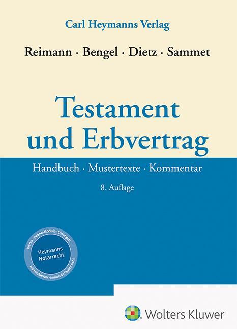 Cover: 9783452301604 | Testament und Erbvertrag | Handbuch - Mustertexte - Kommentar | Buch