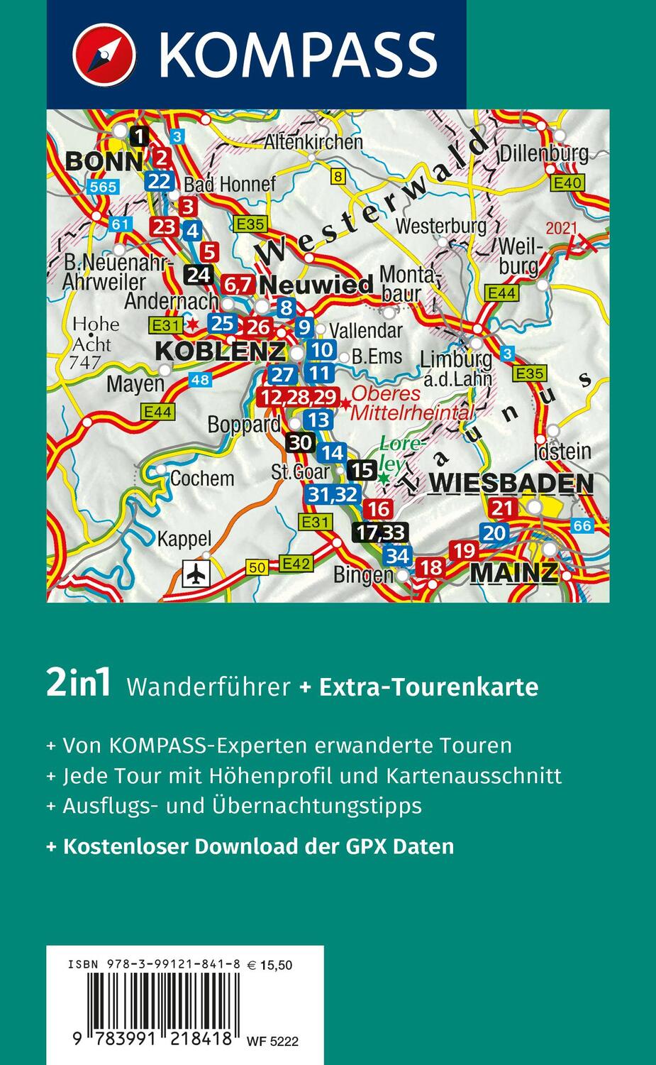 Rückseite: 9783991218418 | KOMPASS Wanderführer Rheinsteig RheinBurgenWeg, 34 Etappen | Buch