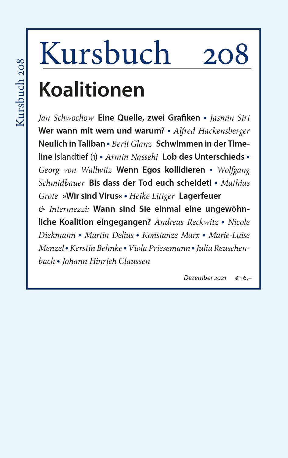 Cover: 9783961962358 | Kursbuch 208 | Koalitionen | Armin Nassehi (u. a.) | Taschenbuch