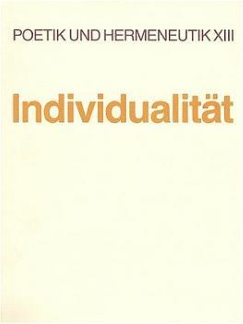 Cover: 9783770524747 | Individualität | Poetik und Hermeneutik 13 | Taschenbuch | Deutsch