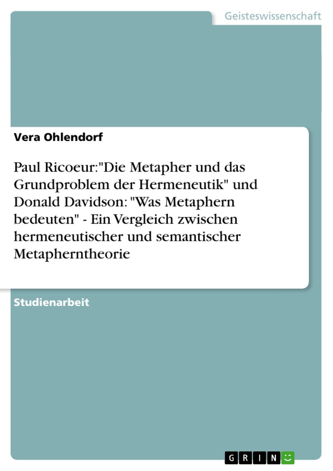 Cover: 9783640237982 | Paul Ricoeur:"Die Metapher und das Grundproblem der Hermeneutik"...