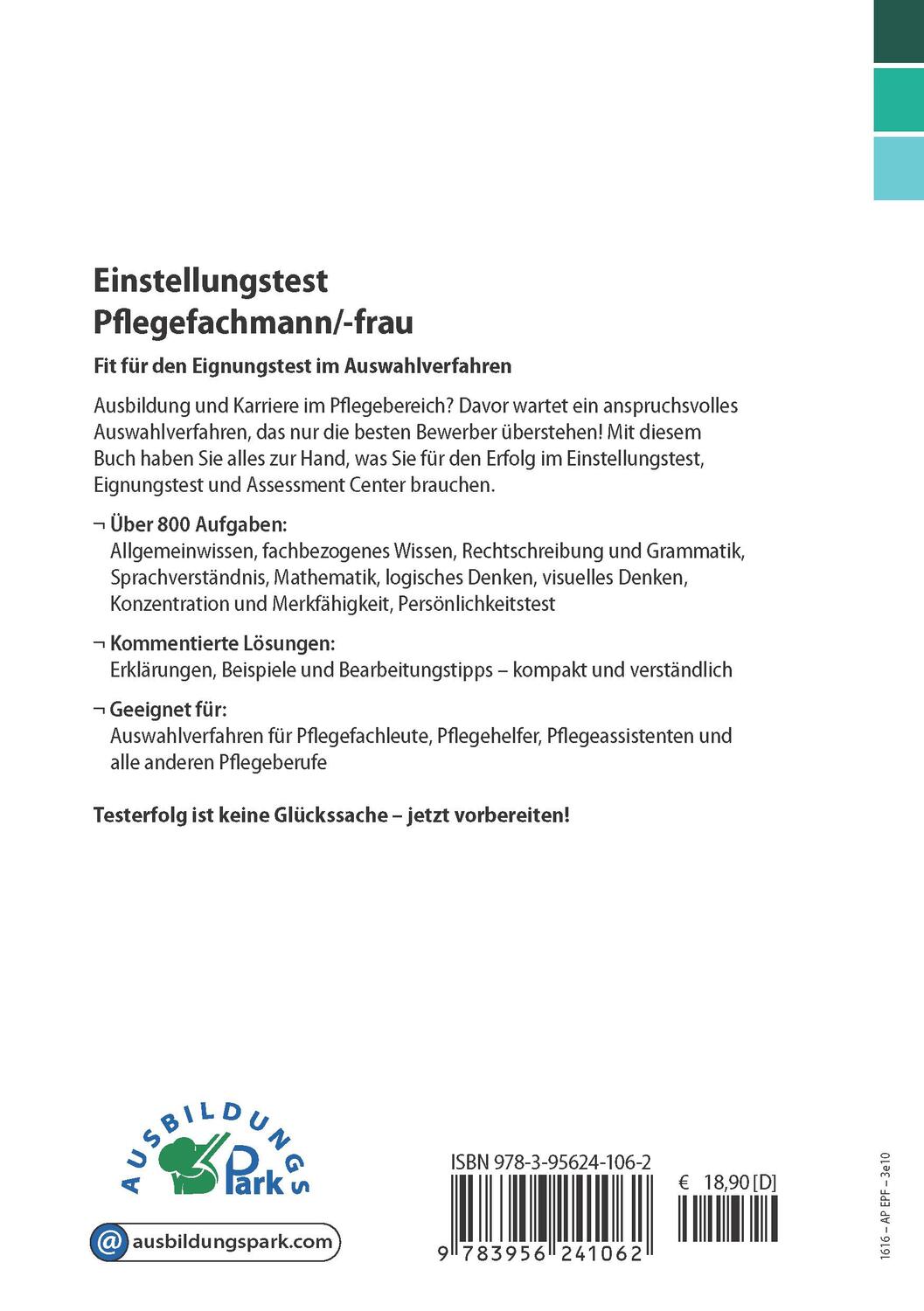 Rückseite: 9783956241062 | Einstellungstest Pflegefachmann / Pflegefachfrau | Kurt Guth (u. a.)