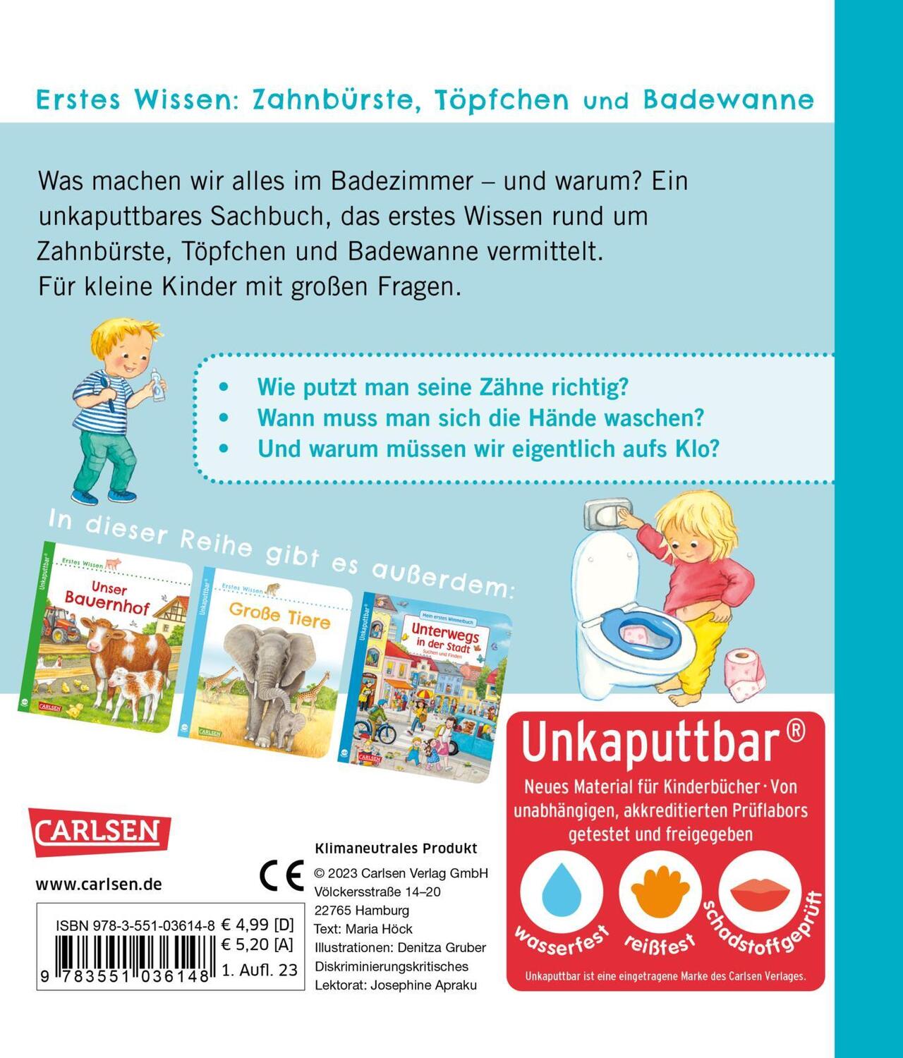 Rückseite: 9783551036148 | Unkaputtbar: Erstes Wissen: Zahnbürste, Töpfchen und Badewanne | Höck