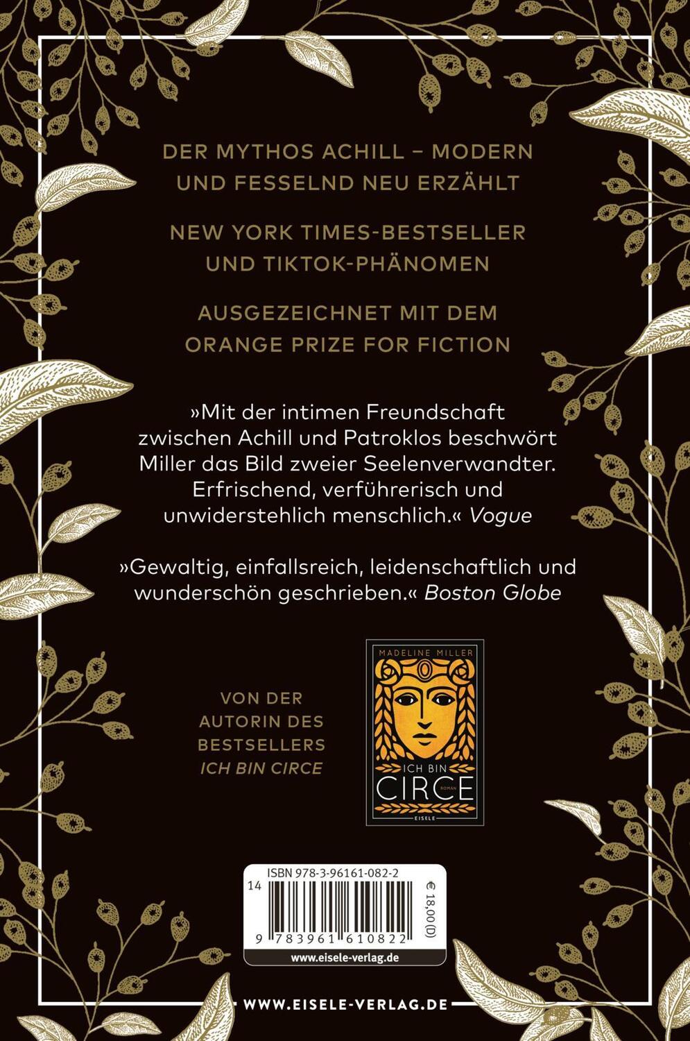 Rückseite: 9783961610822 | Das Lied des Achill | Madeline Miller | Taschenbuch | 416 S. | Deutsch