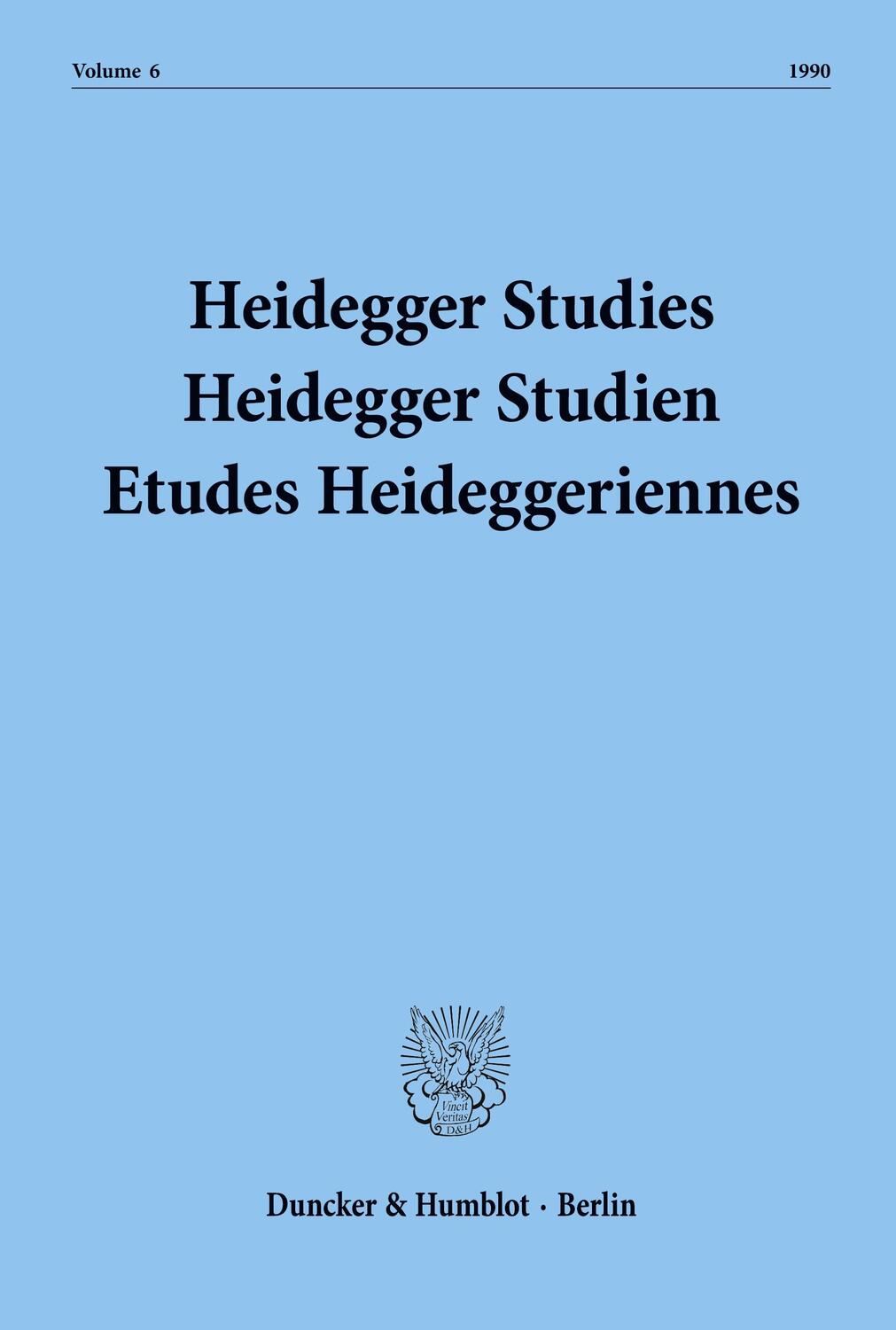 Cover: 9783428079902 | Heidegger Studies/ Heidegger Studien / Etudes Heideggeriennes. | Buch