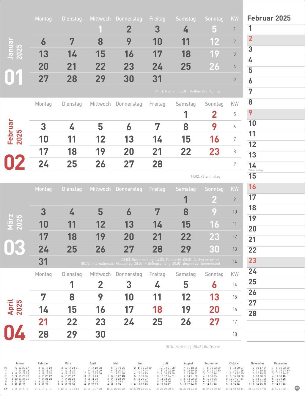 Bild: 9783756406623 | 4-Monats-Planer, rot 2025 | Heye | Kalender | Bürokalender Heye | 2025
