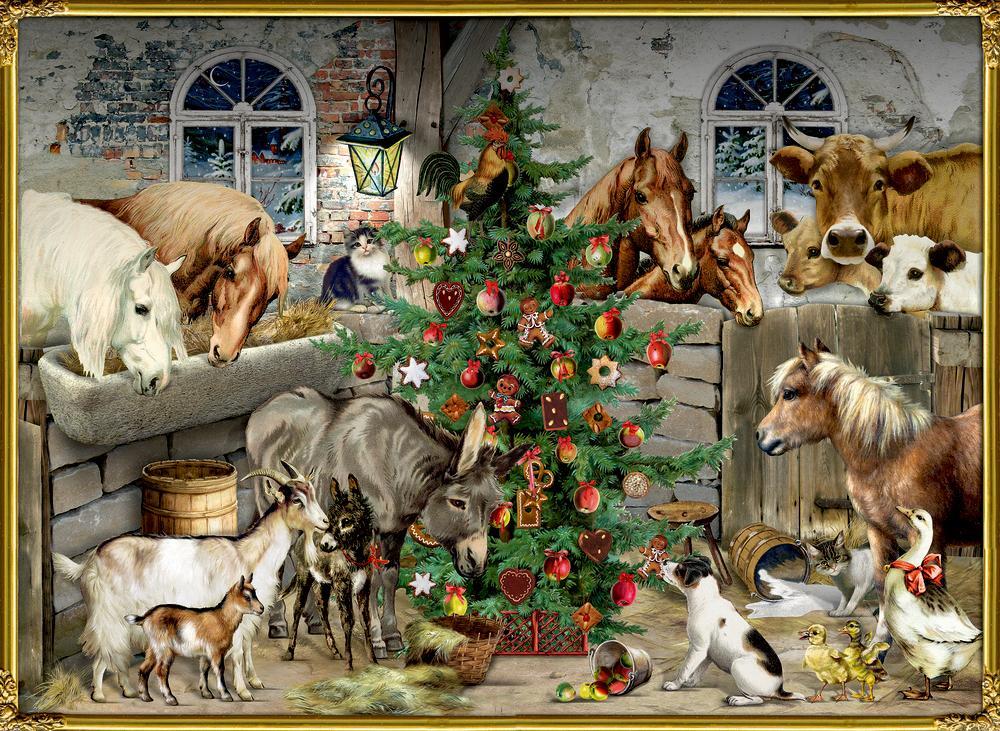 Cover: 4050003725987 | Wandkalender Nostalgische Weihnachten bei den Tieren im Stall | 1 S.
