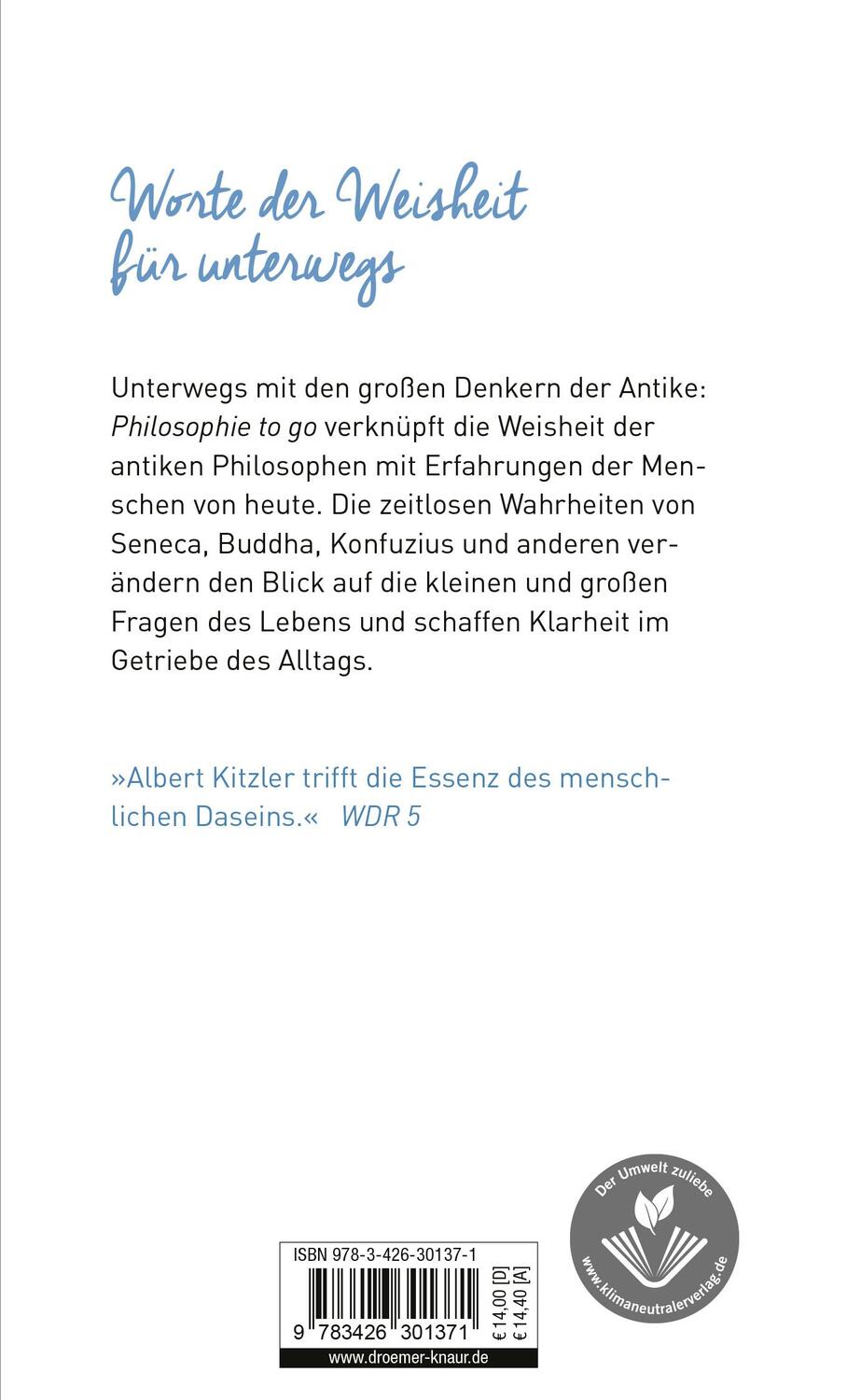 Rückseite: 9783426301371 | Philosophie to go | Große Gedanken für kleine Pausen | Albert Kitzler