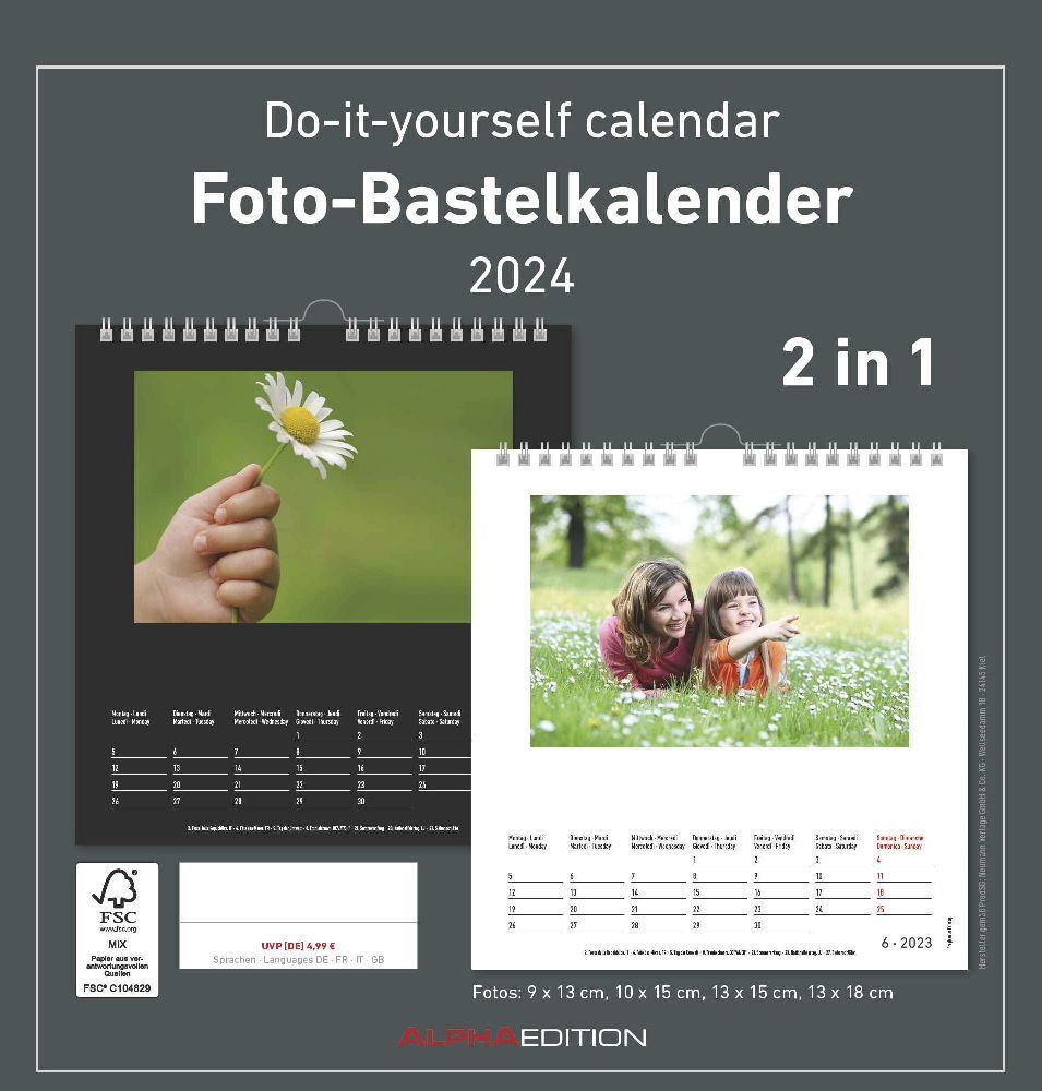 Cover: 4251732336523 | Foto-Bastelkalender 2024 - 2 in 1: schwarz und weiss - Do it...