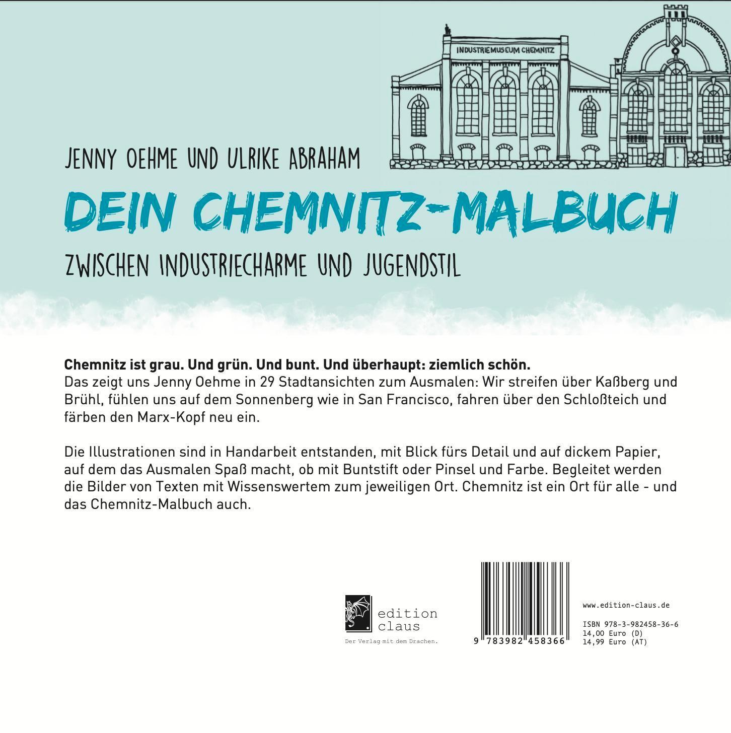 Rückseite: 9783982458366 | Dein Chemnitz-Malbuch | Zwischen Industriecharme und Jugendstil | Buch