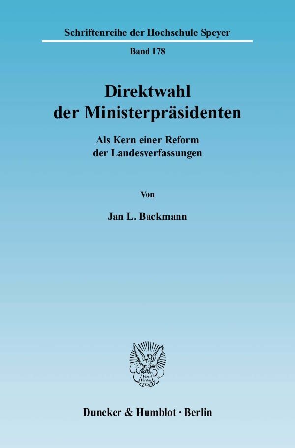 Cover: 9783428120321 | Direktwahl der Ministerpräsidenten. | Jan L. Backmann | Taschenbuch