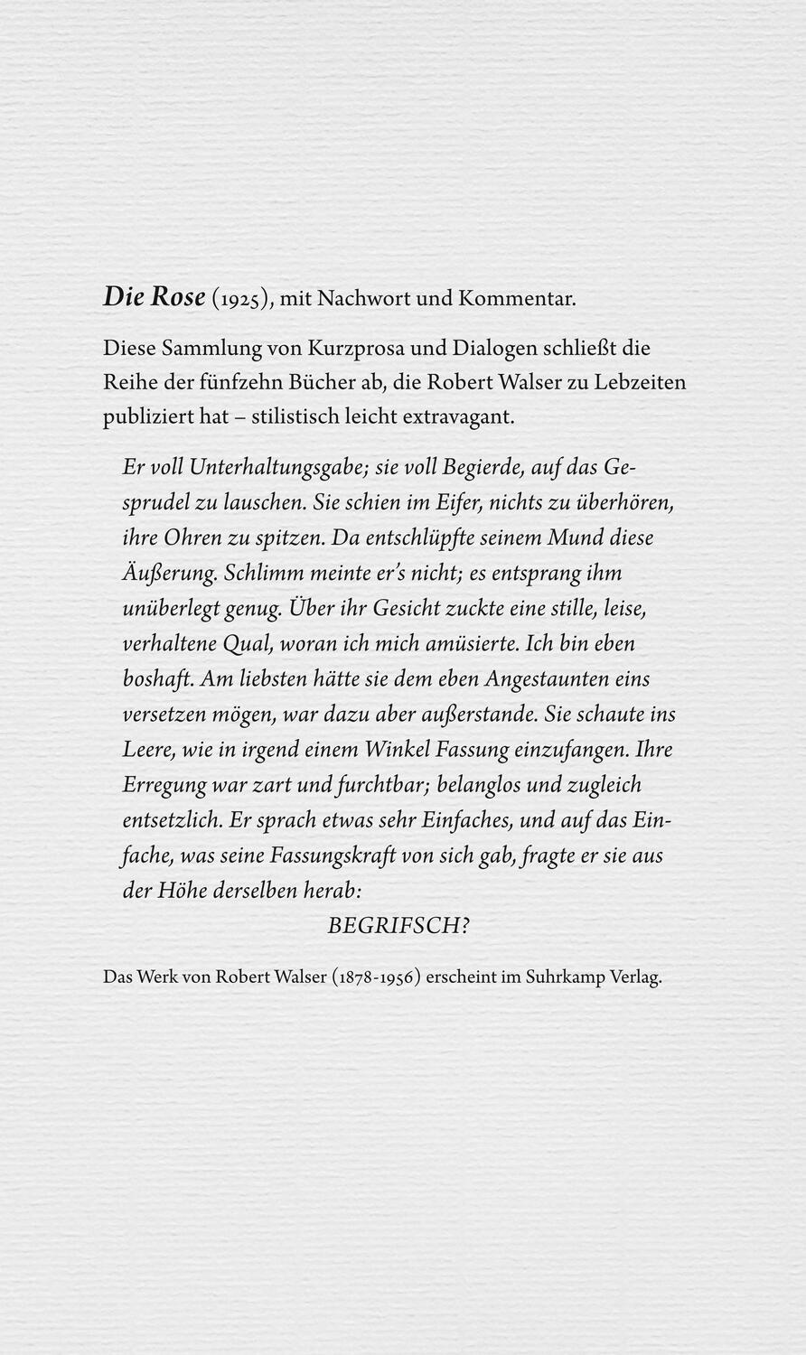 Rückseite: 9783518431498 | Werke. Berner Ausgabe | Band 18: Die Rose | Robert Walser | Buch